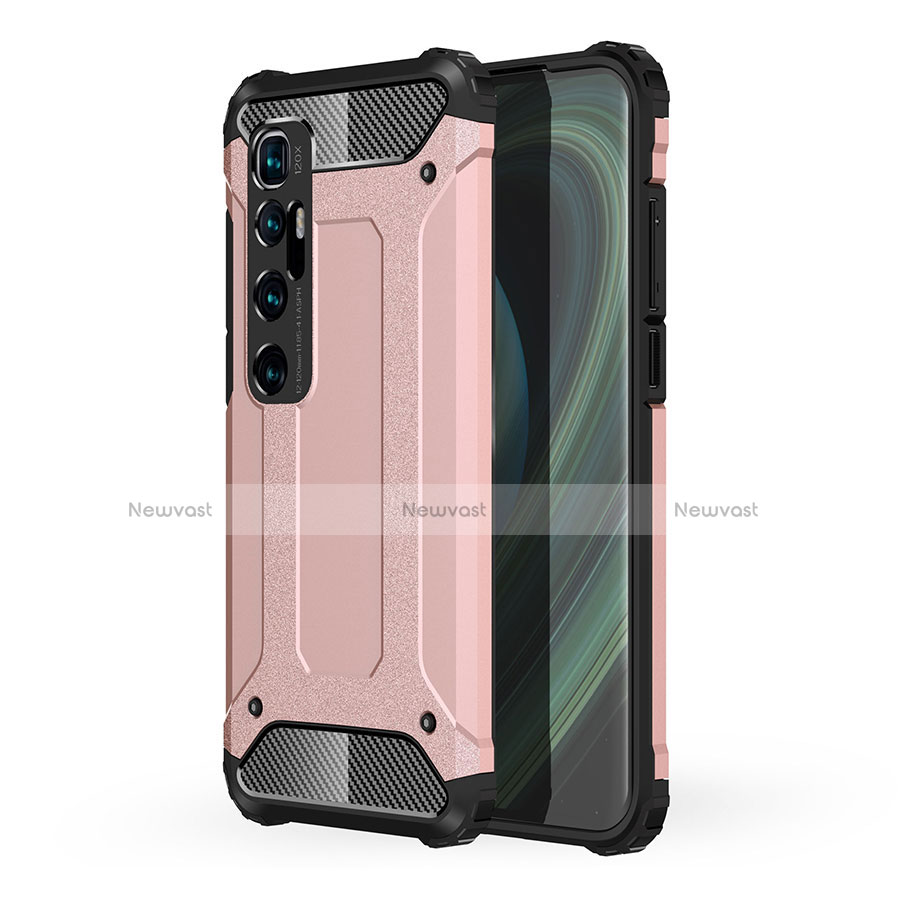 Silicone Matte Finish and Plastic Back Cover Case for Xiaomi Mi 10 Ultra Rose Gold