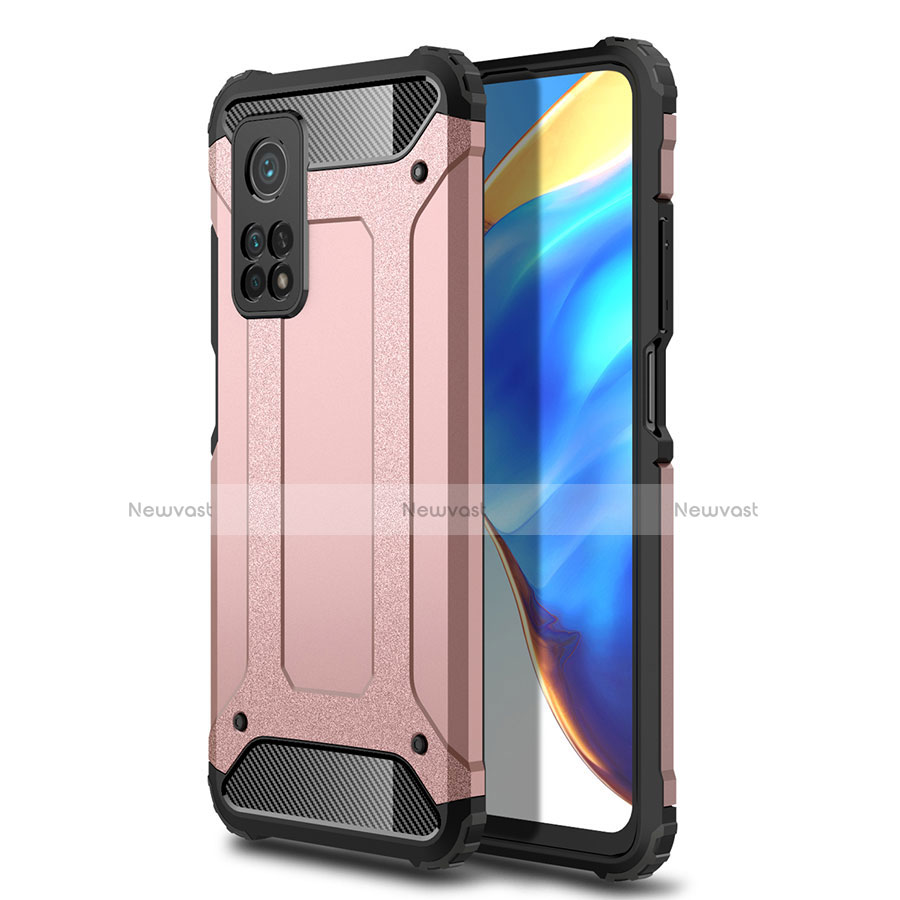 Silicone Matte Finish and Plastic Back Cover Case for Xiaomi Mi 10T Pro 5G Rose Gold