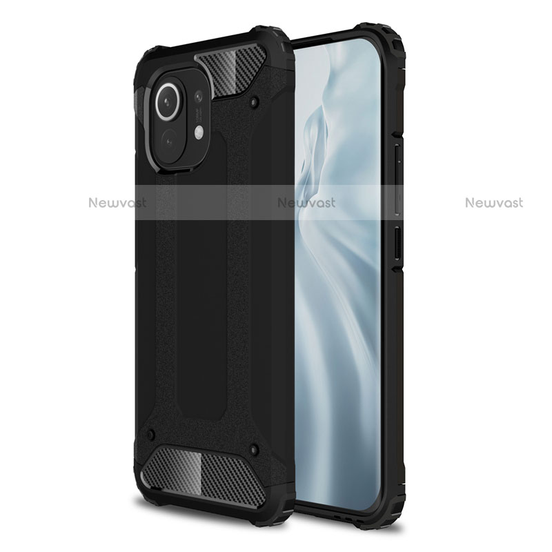 Silicone Matte Finish and Plastic Back Cover Case for Xiaomi Mi 11 Lite 5G Black