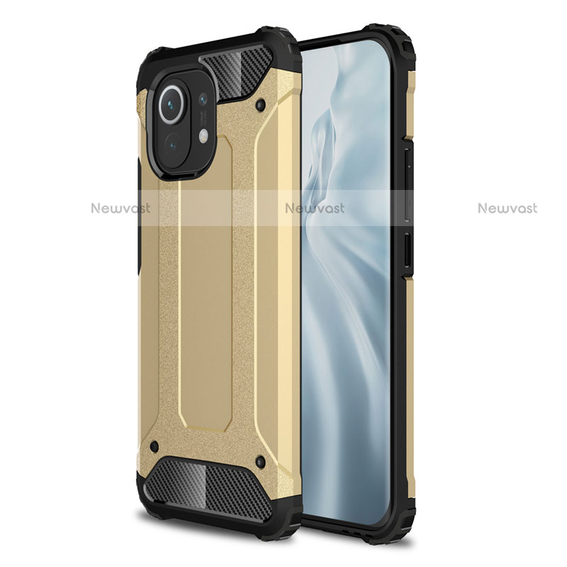 Silicone Matte Finish and Plastic Back Cover Case for Xiaomi Mi 11 Lite 5G NE Gold