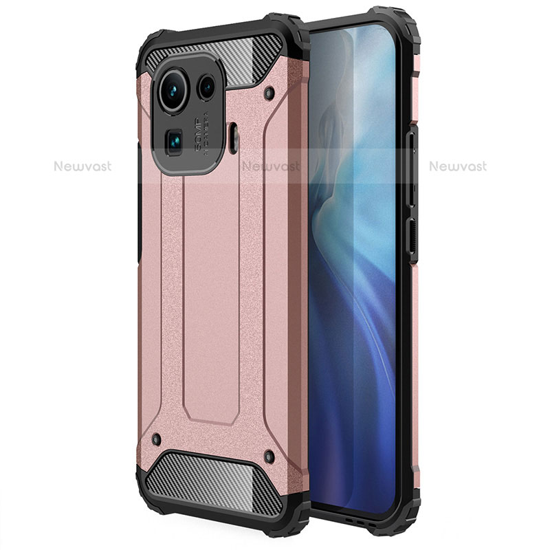 Silicone Matte Finish and Plastic Back Cover Case for Xiaomi Mi 11 Pro 5G Rose Gold