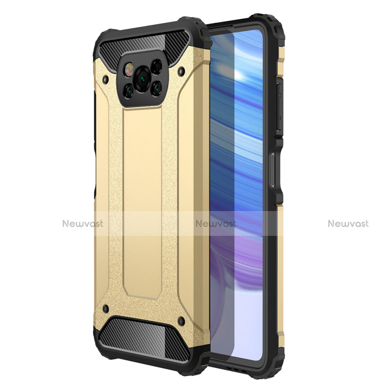 Silicone Matte Finish and Plastic Back Cover Case for Xiaomi Poco X3 Gold