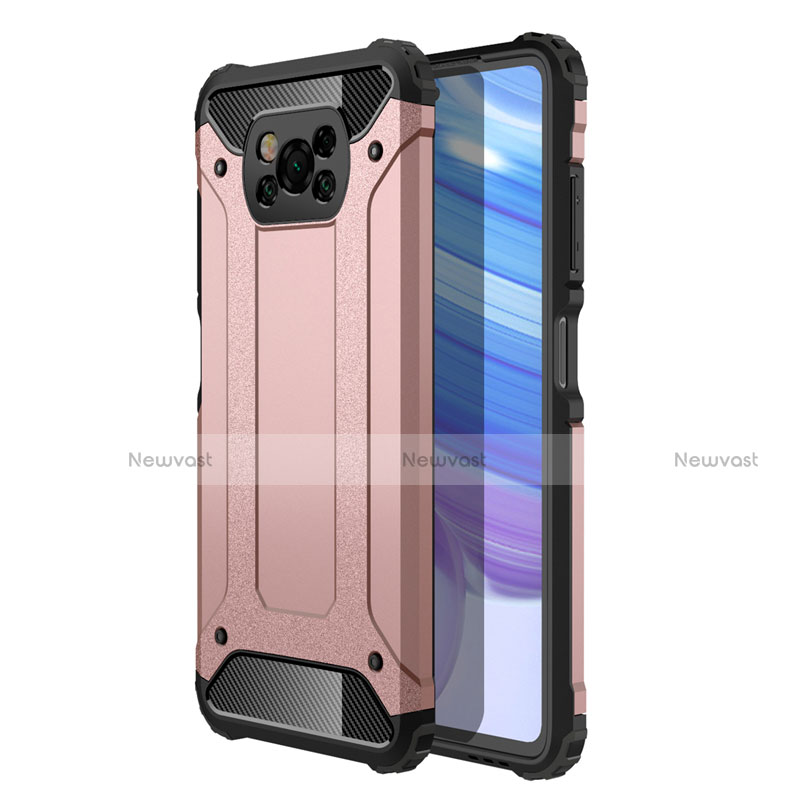 Silicone Matte Finish and Plastic Back Cover Case for Xiaomi Poco X3 Rose Gold