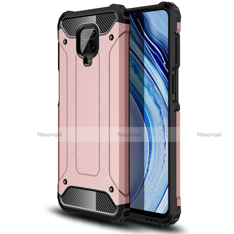 Silicone Matte Finish and Plastic Back Cover Case for Xiaomi Redmi Note 9 Pro Rose Gold