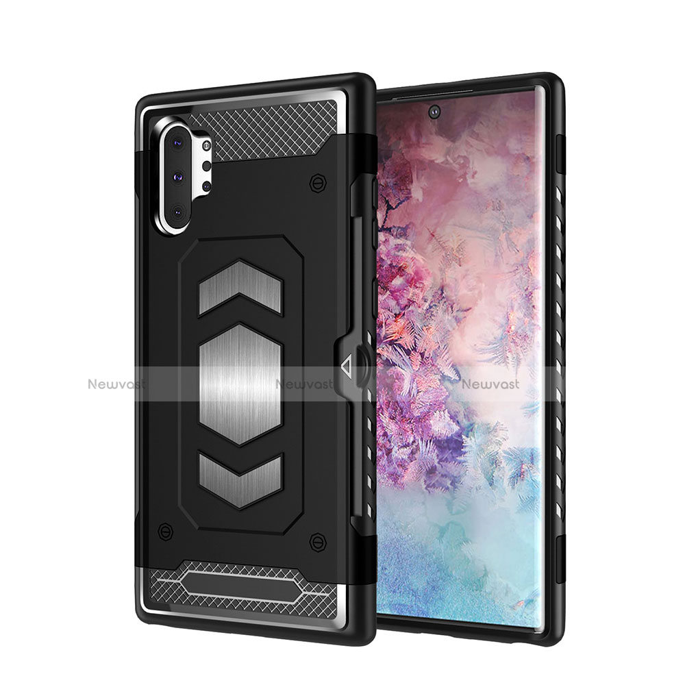 Silicone Matte Finish and Plastic Back Cover Case Magnetic for Samsung Galaxy Note 10 Plus 5G Black