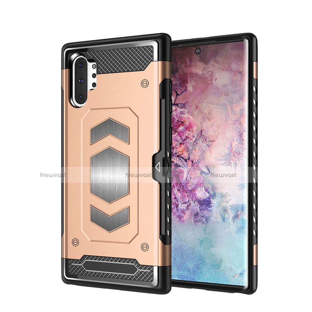 Silicone Matte Finish and Plastic Back Cover Case Magnetic for Samsung Galaxy Note 10 Plus Gold