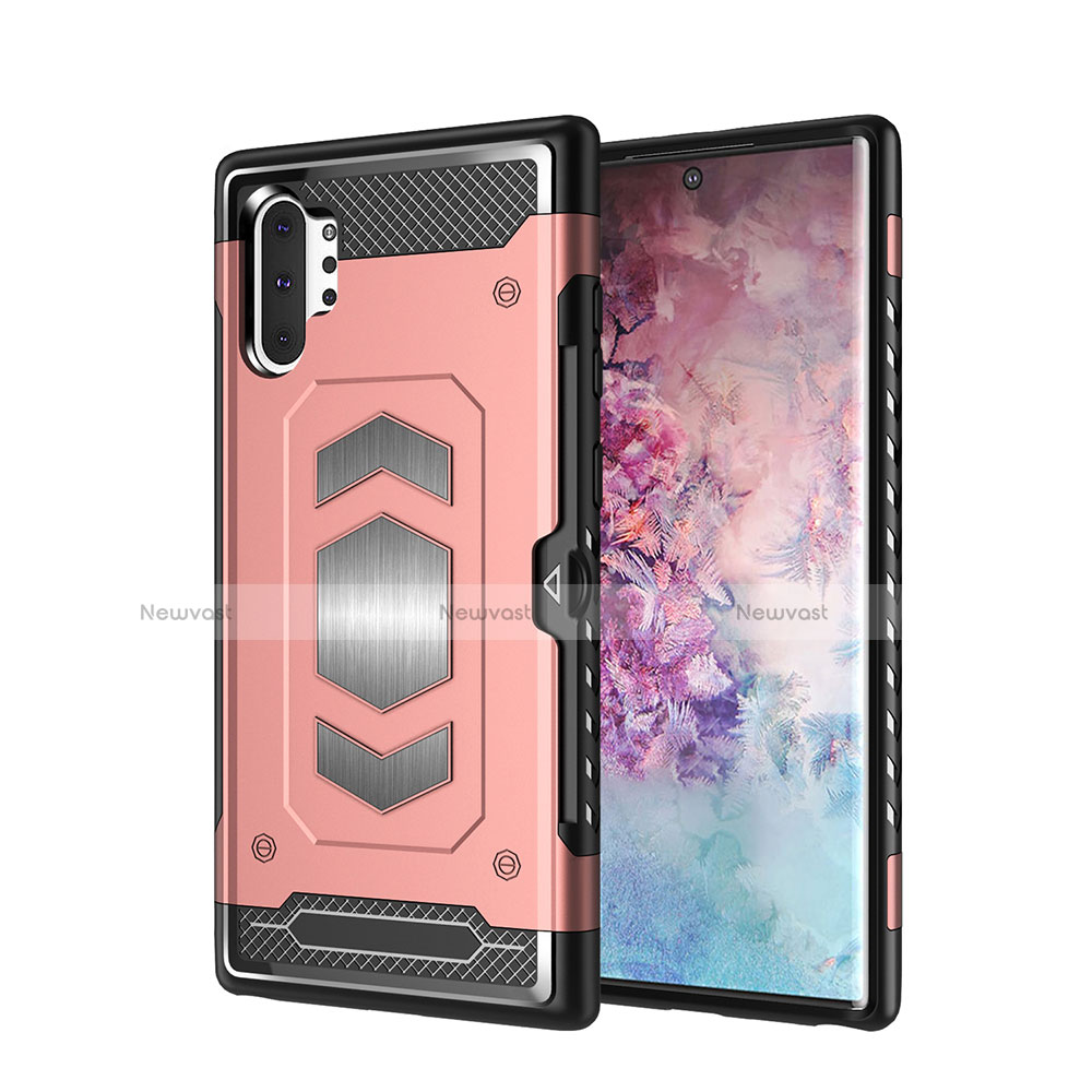 Silicone Matte Finish and Plastic Back Cover Case Magnetic for Samsung Galaxy Note 10 Plus Rose Gold