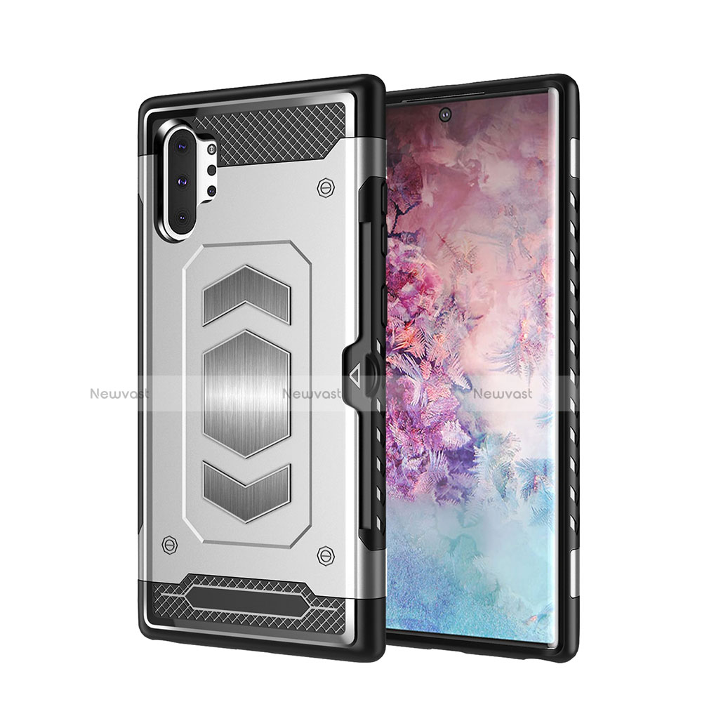 Silicone Matte Finish and Plastic Back Cover Case Magnetic for Samsung Galaxy Note 10 Plus Silver