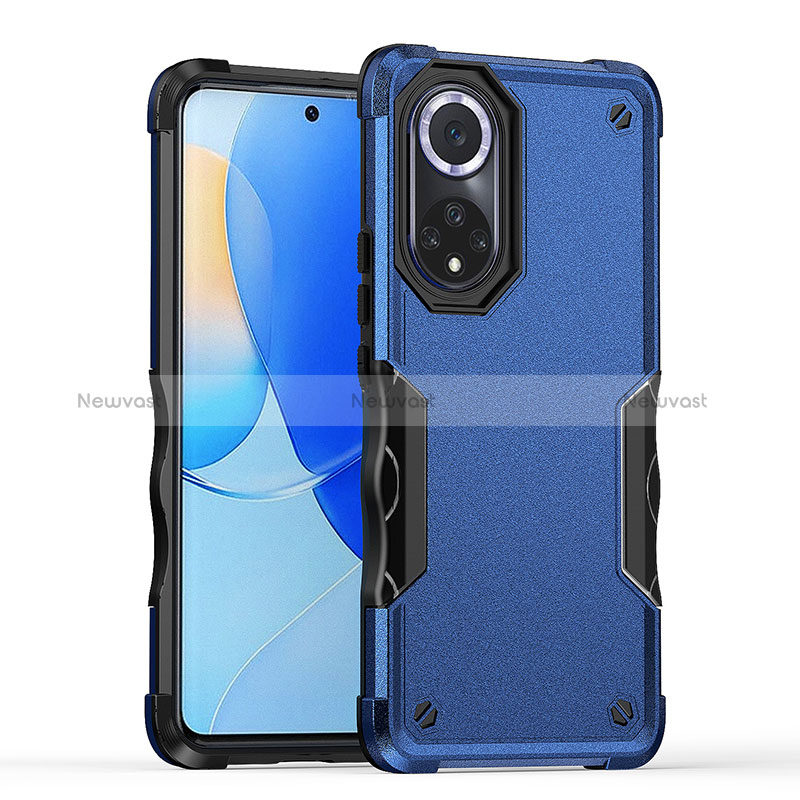 Silicone Matte Finish and Plastic Back Cover Case QW1 for Huawei Honor 50 5G Blue