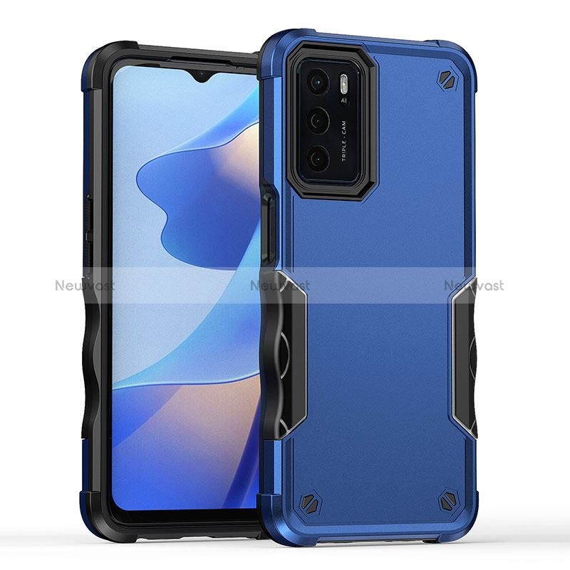 Silicone Matte Finish and Plastic Back Cover Case QW1 for Oppo A16 Blue