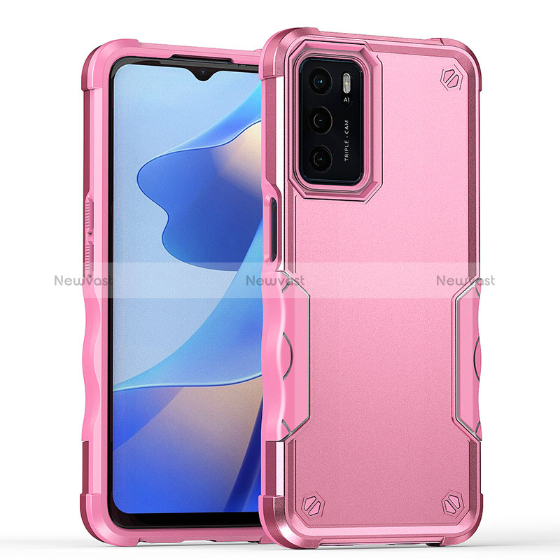 Silicone Matte Finish and Plastic Back Cover Case QW1 for Oppo A16 Pink