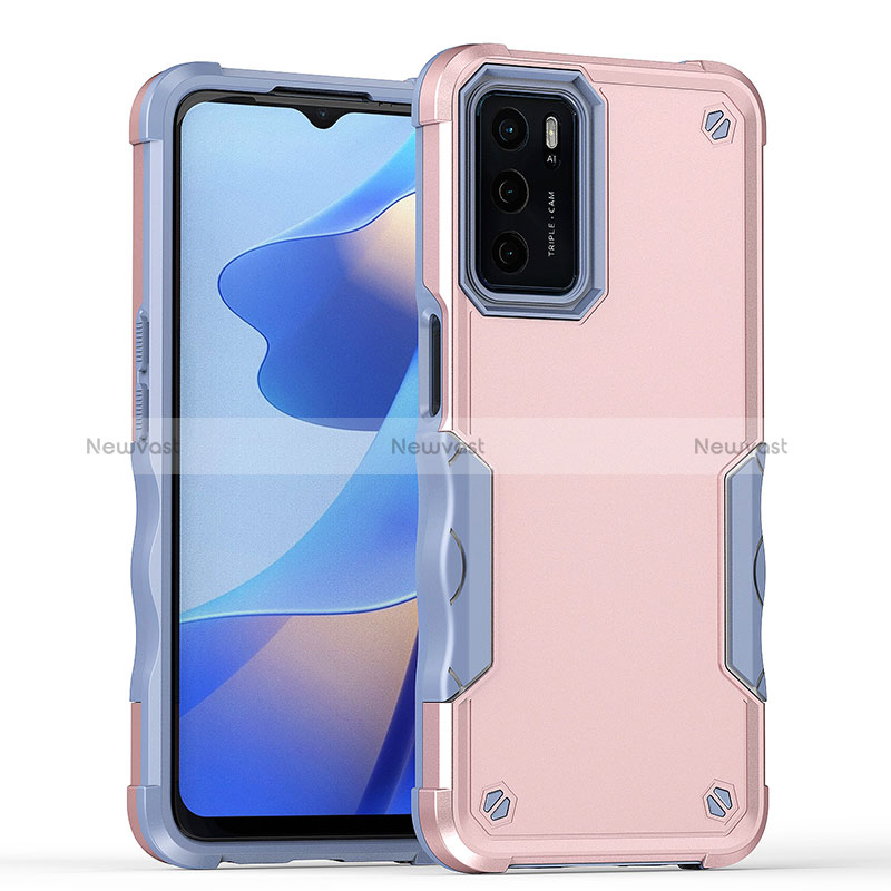 Silicone Matte Finish and Plastic Back Cover Case QW1 for Oppo A16s Rose Gold