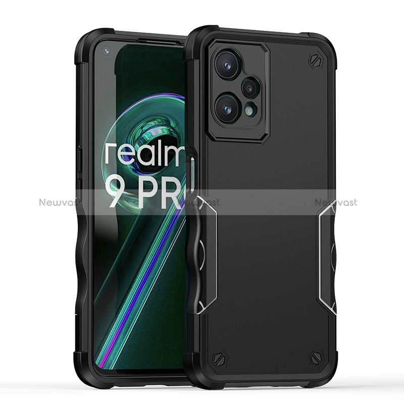 Silicone Matte Finish and Plastic Back Cover Case QW1 for Realme 9 Pro 5G Black