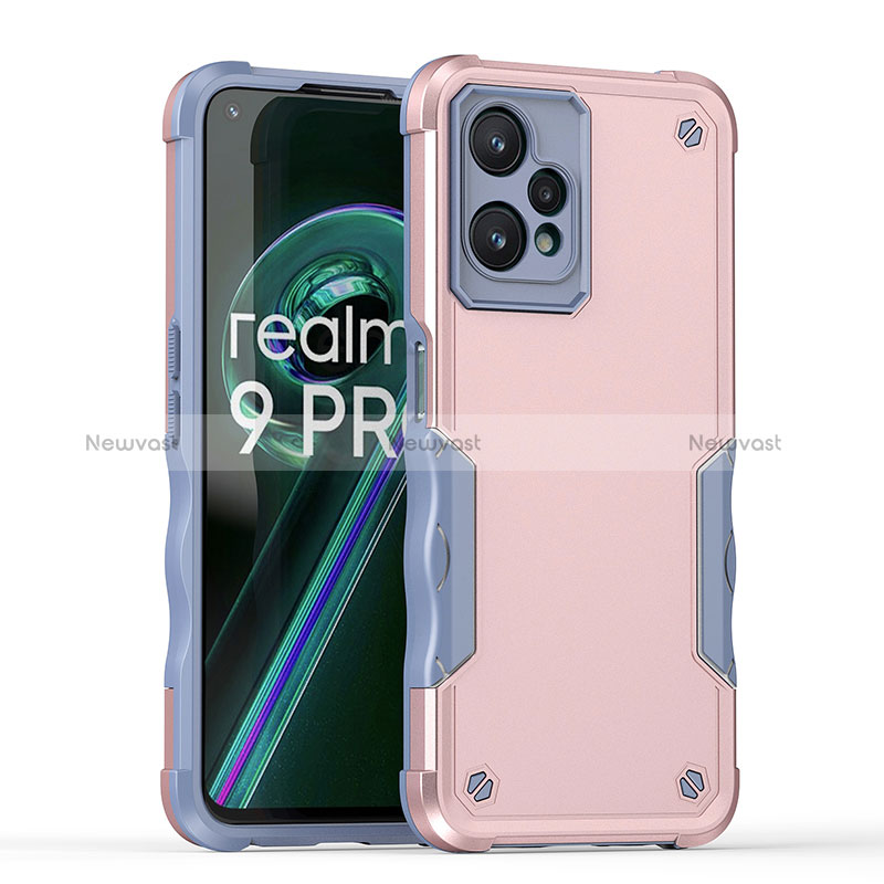 Silicone Matte Finish and Plastic Back Cover Case QW1 for Realme 9 Pro 5G Rose Gold