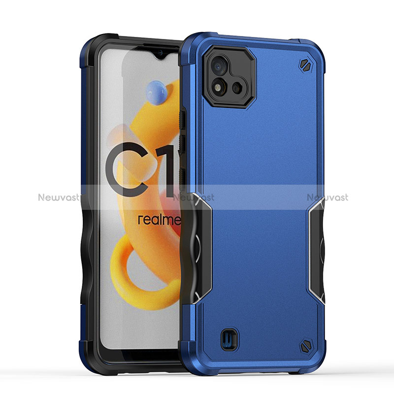 Silicone Matte Finish and Plastic Back Cover Case QW1 for Realme C11 (2021) Blue