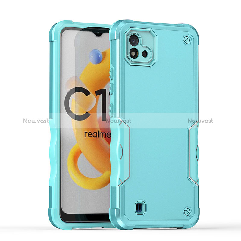 Silicone Matte Finish and Plastic Back Cover Case QW1 for Realme C11 (2021) Mint Blue