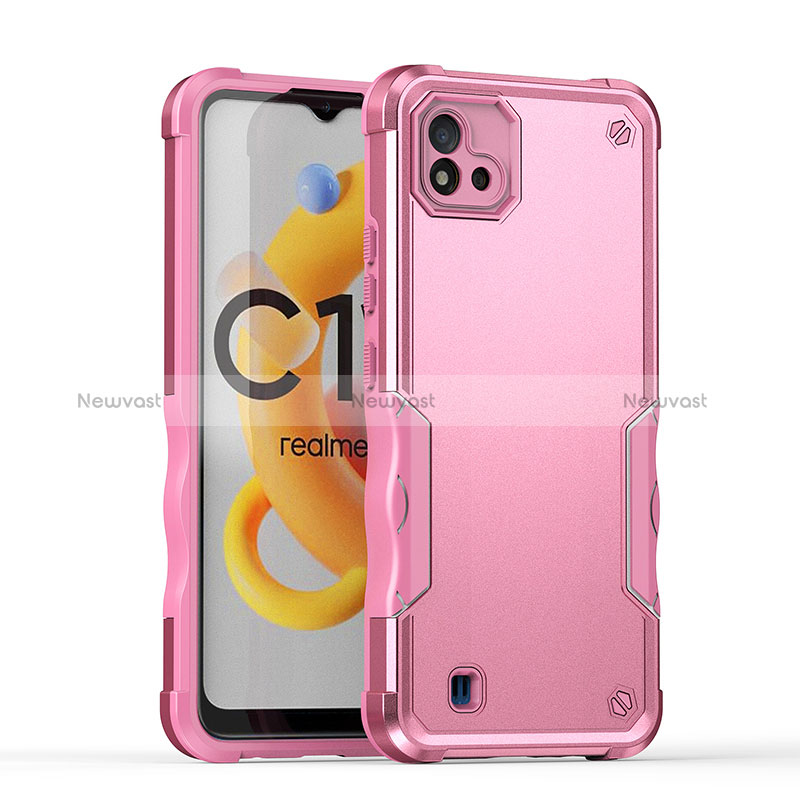 Silicone Matte Finish and Plastic Back Cover Case QW1 for Realme C11 (2021) Pink