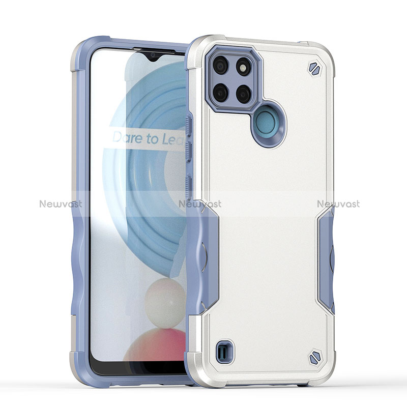 Silicone Matte Finish and Plastic Back Cover Case QW1 for Realme C25Y India White