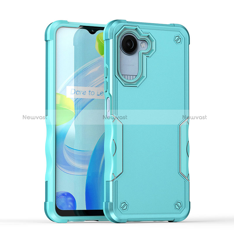 Silicone Matte Finish and Plastic Back Cover Case QW1 for Realme C30 Mint Blue