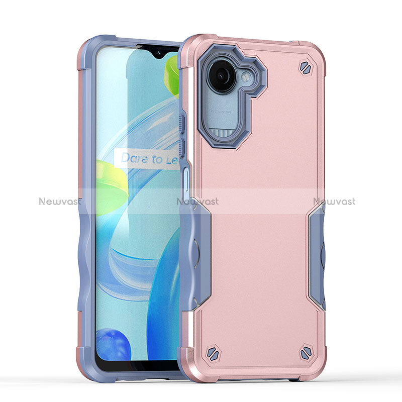 Silicone Matte Finish and Plastic Back Cover Case QW1 for Realme C30 Rose Gold