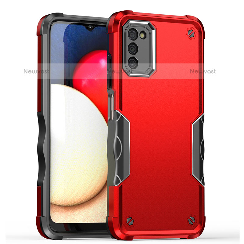 Silicone Matte Finish and Plastic Back Cover Case QW1 for Samsung Galaxy A02s Red