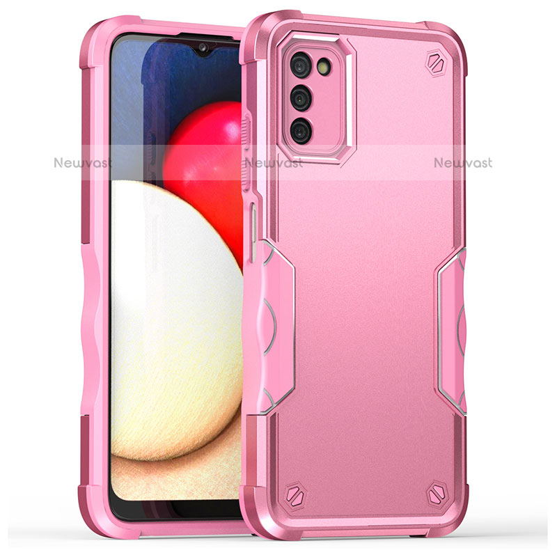 Silicone Matte Finish and Plastic Back Cover Case QW1 for Samsung Galaxy A02s Rose Gold