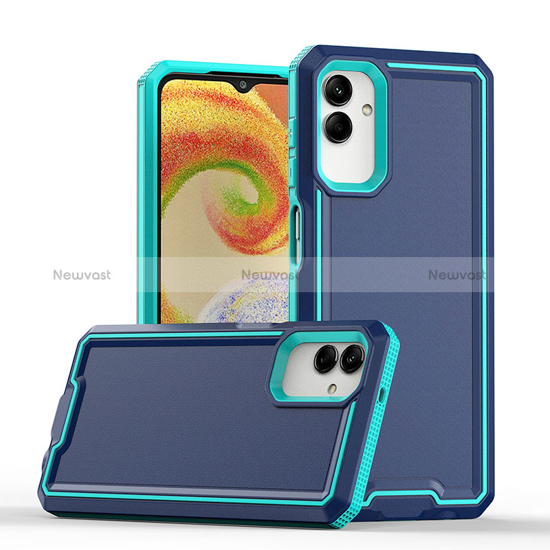 Silicone Matte Finish and Plastic Back Cover Case QW1 for Samsung Galaxy A04 4G Blue