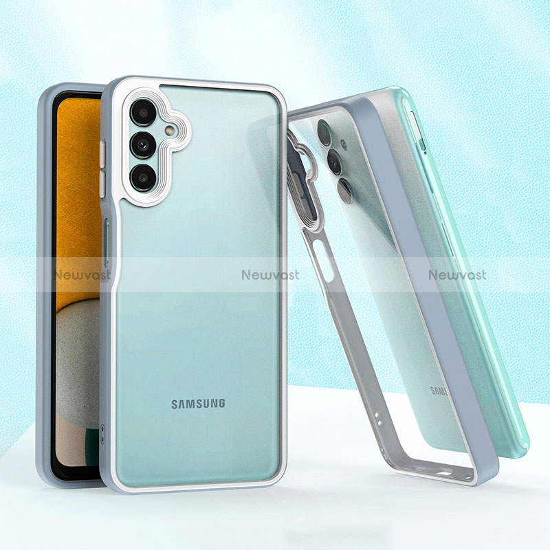 Silicone Matte Finish and Plastic Back Cover Case QW1 for Samsung Galaxy A04s Lavender Gray
