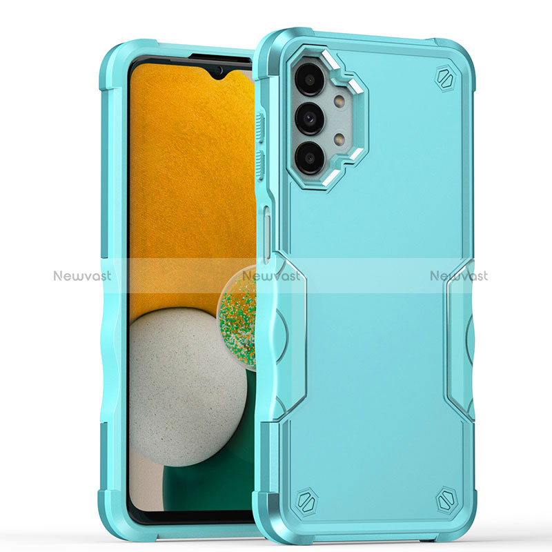 Silicone Matte Finish and Plastic Back Cover Case QW1 for Samsung Galaxy A13 4G Mint Blue