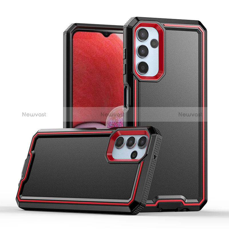 Silicone Matte Finish and Plastic Back Cover Case QW1 for Samsung Galaxy A14 4G Red and Black