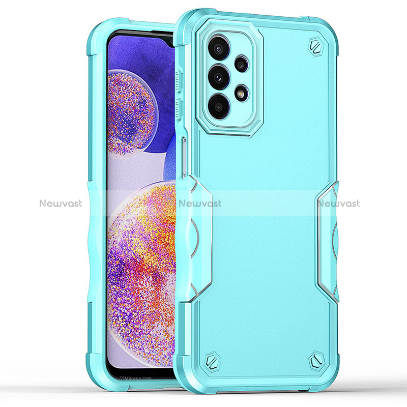 Silicone Matte Finish and Plastic Back Cover Case QW1 for Samsung Galaxy A23 4G Mint Blue