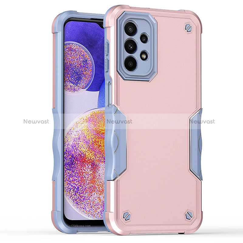 Silicone Matte Finish and Plastic Back Cover Case QW1 for Samsung Galaxy A23 4G Rose Gold