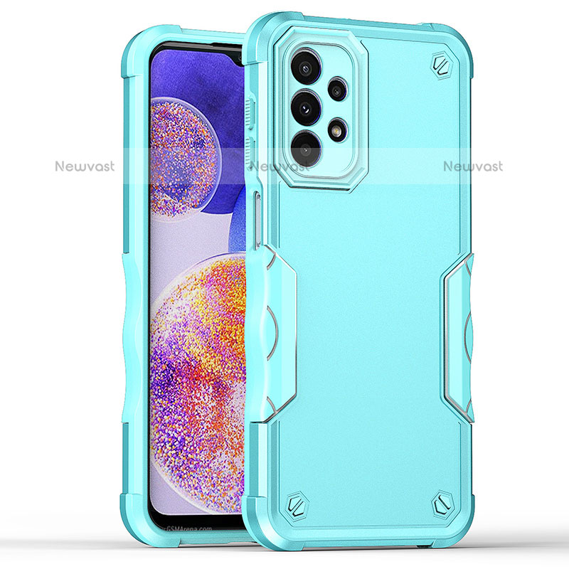 Silicone Matte Finish and Plastic Back Cover Case QW1 for Samsung Galaxy A23 5G Mint Blue