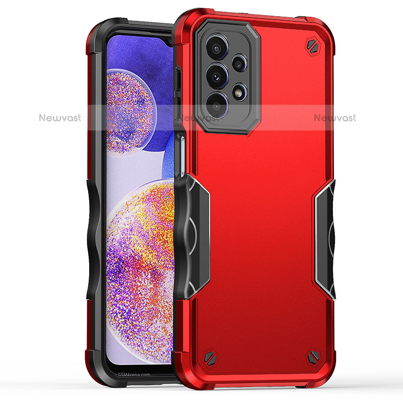 Silicone Matte Finish and Plastic Back Cover Case QW1 for Samsung Galaxy A23 5G Red