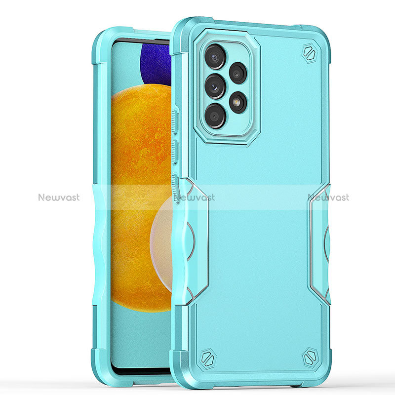 Silicone Matte Finish and Plastic Back Cover Case QW1 for Samsung Galaxy A52 5G Mint Blue