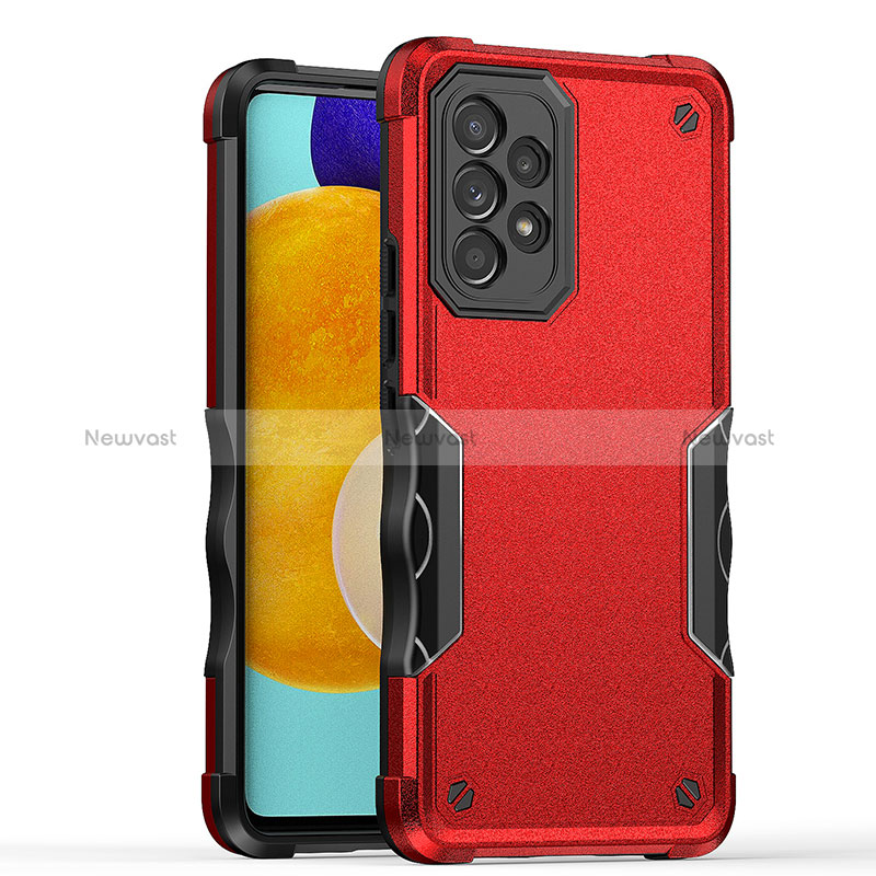 Silicone Matte Finish and Plastic Back Cover Case QW1 for Samsung Galaxy A52 5G Red