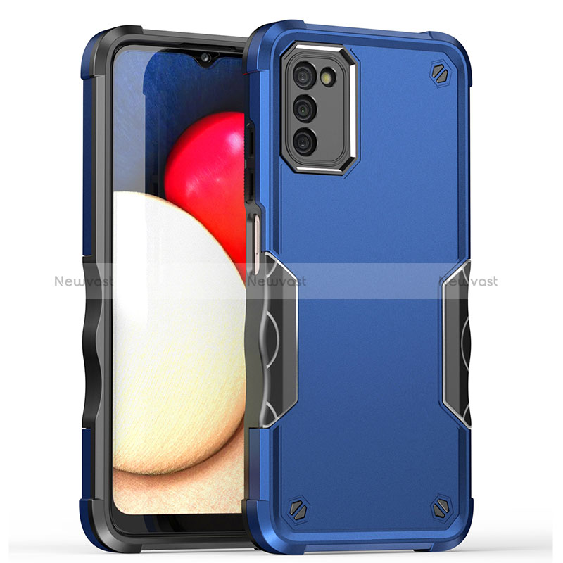 Silicone Matte Finish and Plastic Back Cover Case QW1 for Samsung Galaxy F02S SM-E025F Blue