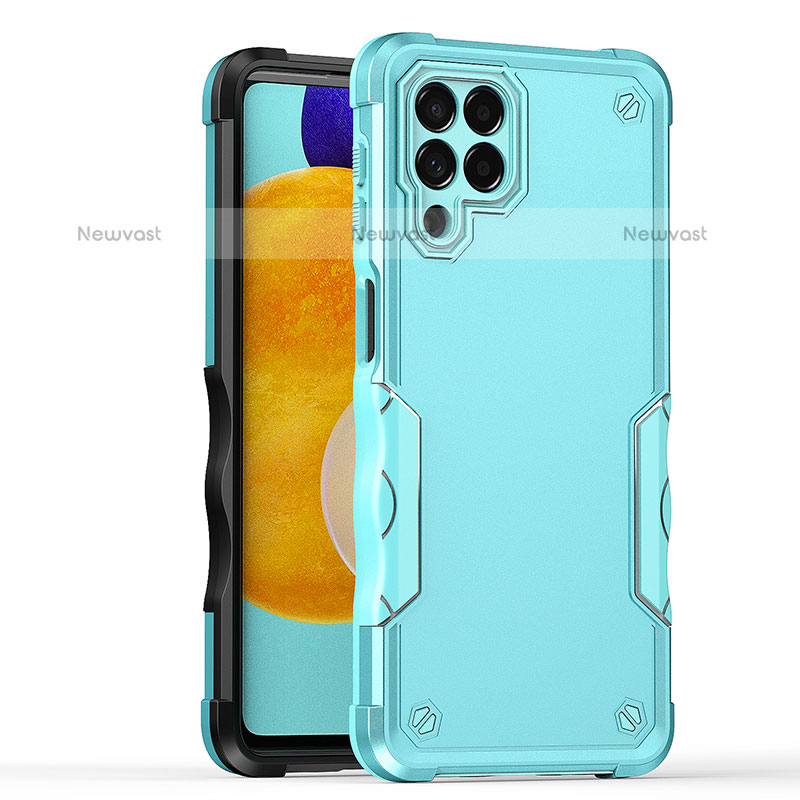 Silicone Matte Finish and Plastic Back Cover Case QW1 for Samsung Galaxy M53 5G Mint Blue