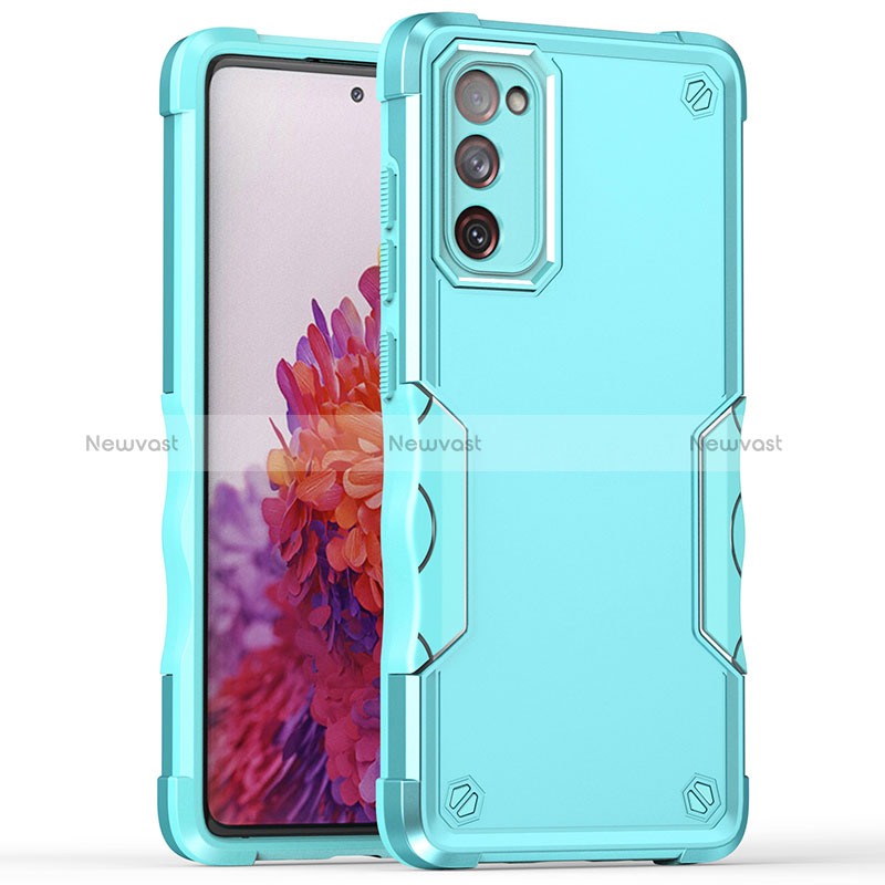 Silicone Matte Finish and Plastic Back Cover Case QW1 for Samsung Galaxy S20 FE (2022) 5G Mint Blue