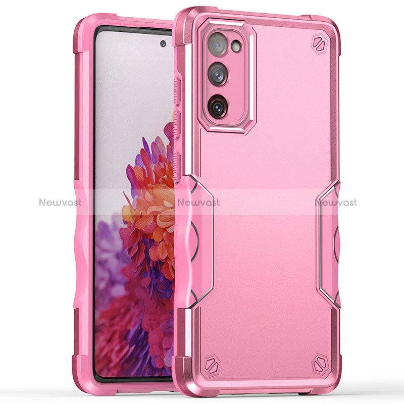 Silicone Matte Finish and Plastic Back Cover Case QW1 for Samsung Galaxy S20 FE 4G Rose Gold