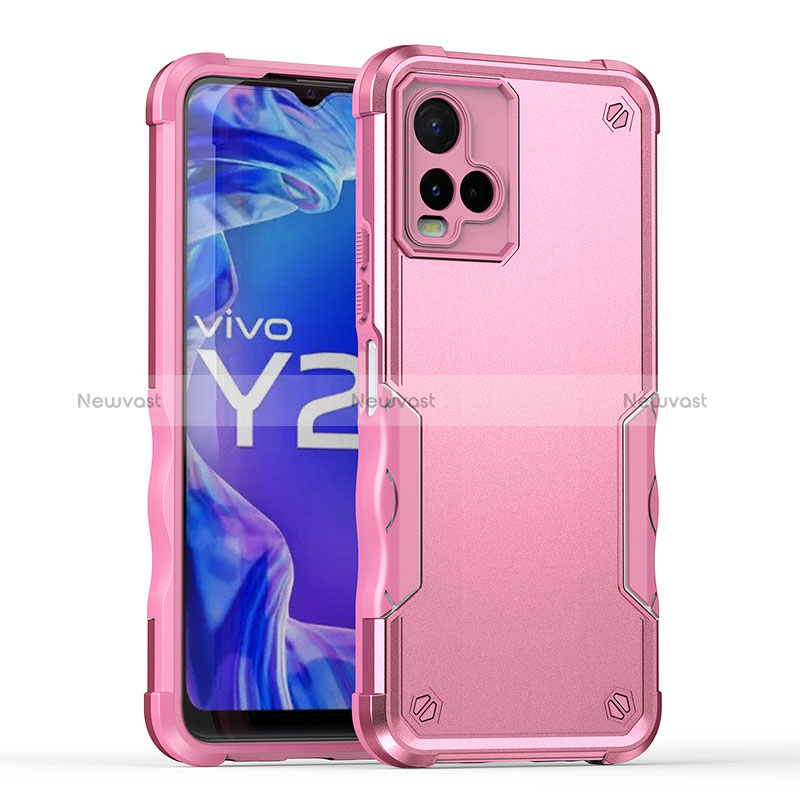 Silicone Matte Finish and Plastic Back Cover Case QW1 for Vivo Y21 Pink