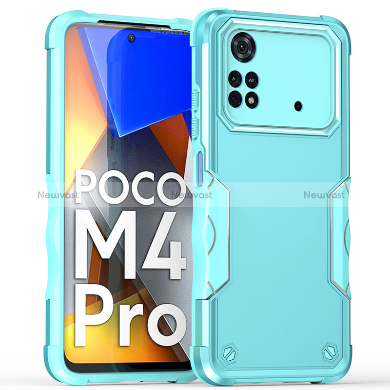 Silicone Matte Finish and Plastic Back Cover Case QW1 for Xiaomi Poco M4 Pro 4G Mint Blue