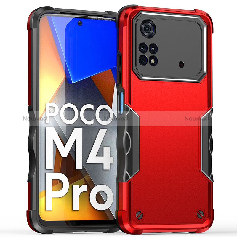 Silicone Matte Finish and Plastic Back Cover Case QW1 for Xiaomi Poco M4 Pro 4G Red