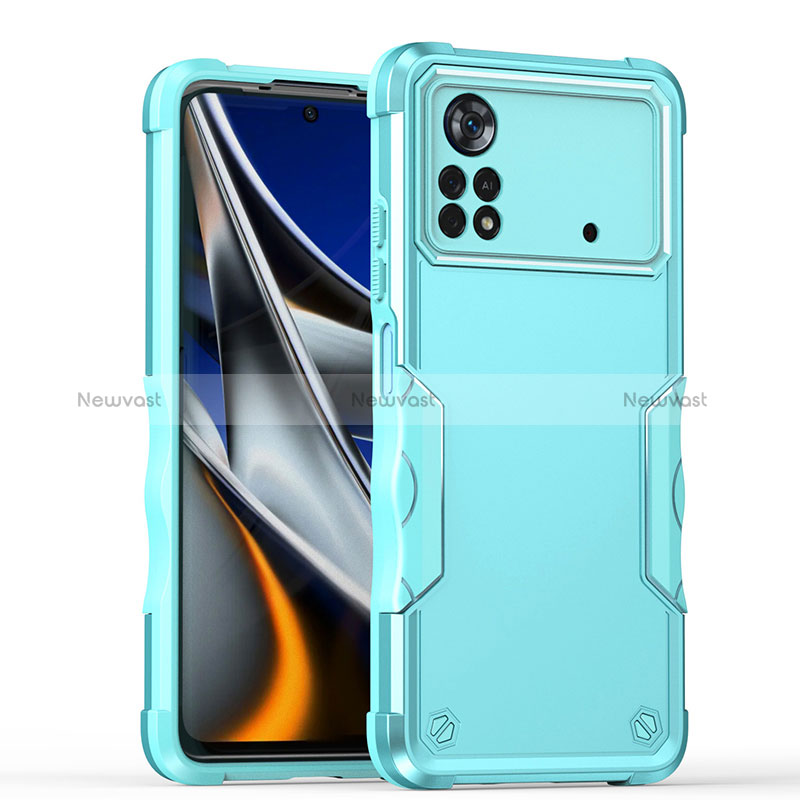 Silicone Matte Finish and Plastic Back Cover Case QW1 for Xiaomi Poco X4 Pro 5G Mint Blue