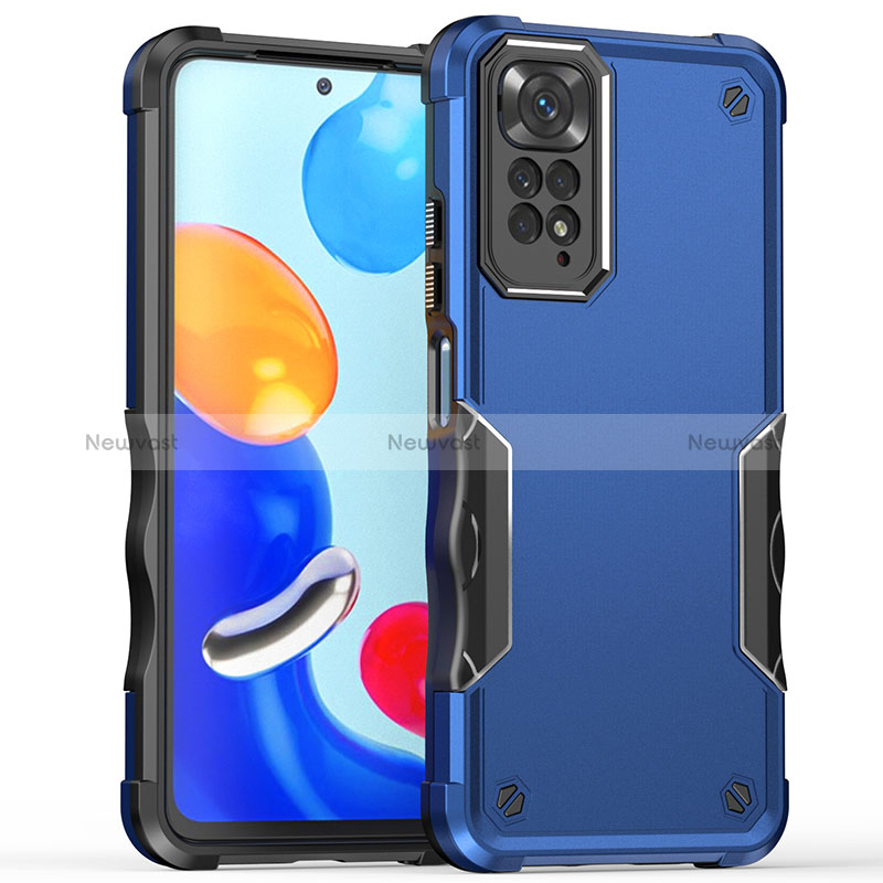 Silicone Matte Finish and Plastic Back Cover Case QW1 for Xiaomi Redmi Note 11 4G (2022) Blue
