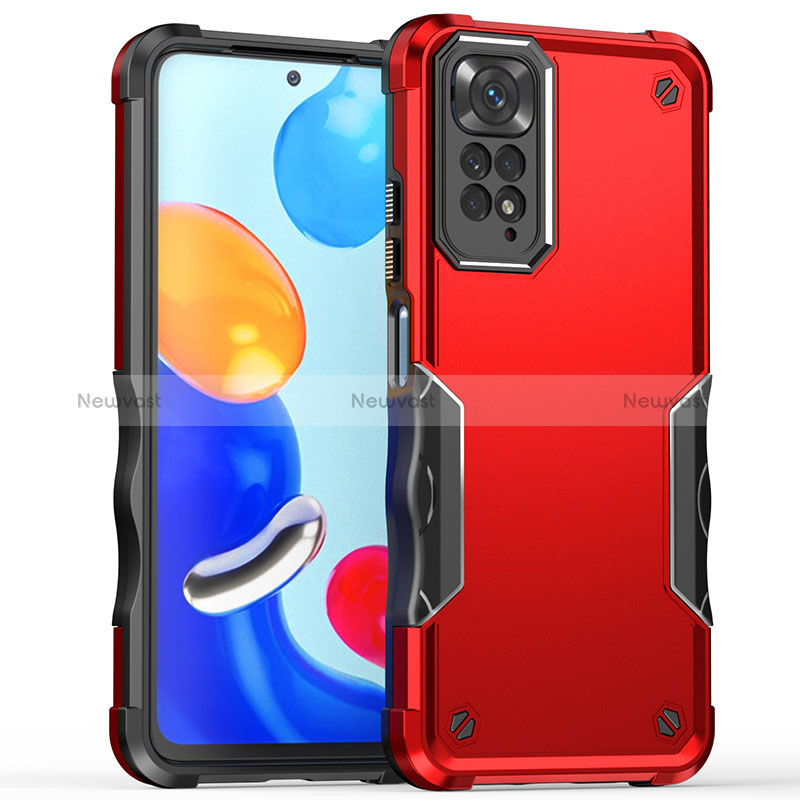 Silicone Matte Finish and Plastic Back Cover Case QW1 for Xiaomi Redmi Note 11 4G (2022) Red