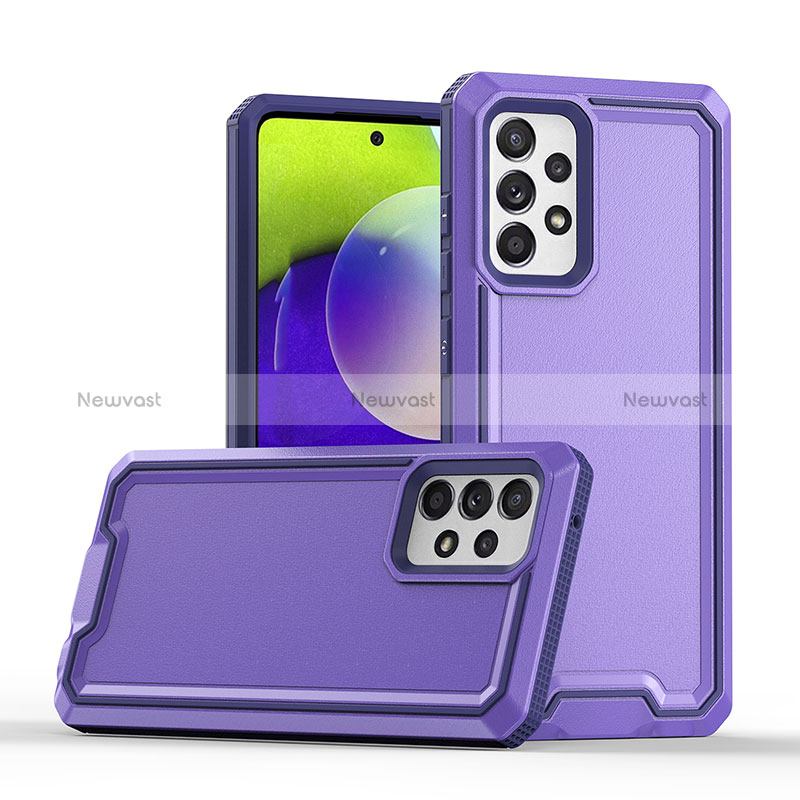 Silicone Matte Finish and Plastic Back Cover Case QW2 for Samsung Galaxy A52 5G Purple