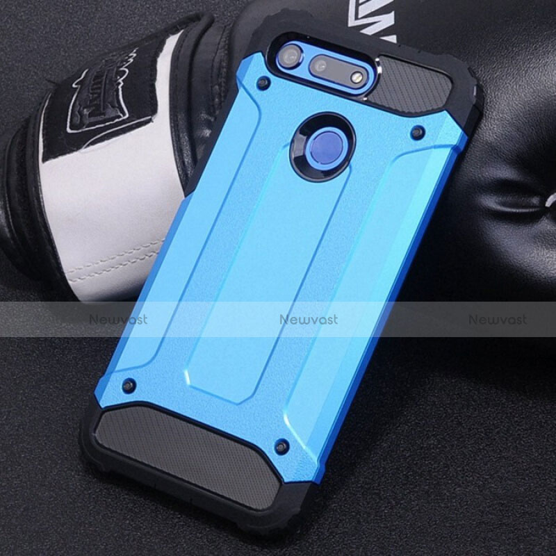 Silicone Matte Finish and Plastic Back Cover Case R01 for Huawei Honor V20 Sky Blue