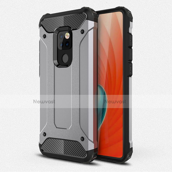 Silicone Matte Finish and Plastic Back Cover Case R01 for Huawei Mate 20 Silver