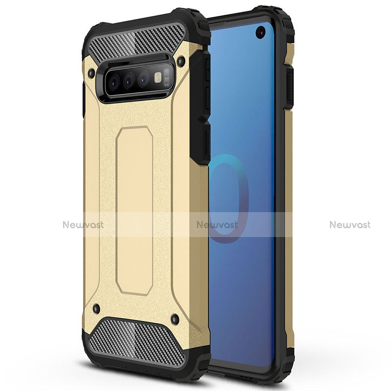 Silicone Matte Finish and Plastic Back Cover Case R01 for Samsung Galaxy S10 Gold